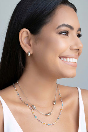 Gargantilha Pontos de Luz Coloridos Ródio Branco - 45 cm