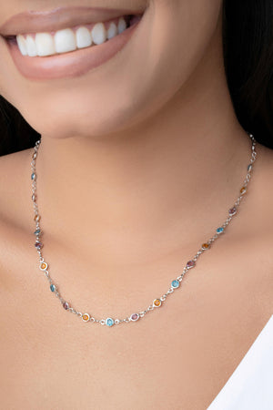 Gargantilha Pontos de Luz Coloridos Ródio Branco - 45 cm