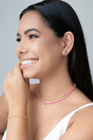 Choker Bolinhas Coloridas 2 mm Banhado a Ouro 18K