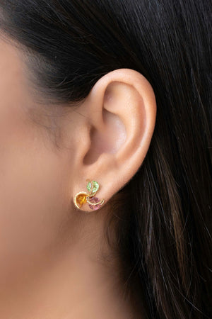 Brinco Flor Colorida 1.4 cm Banhado a Ouro 18K