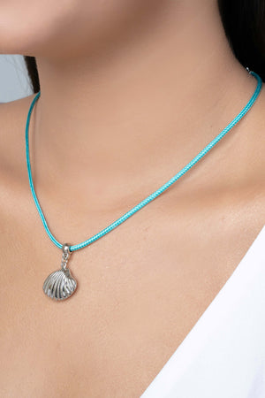 Choker Fio Coreano Verde Água Concha Ródio Branco