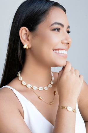 Pulseira Elos Búzios Fecho Gravata Banhado a Ouro 18K