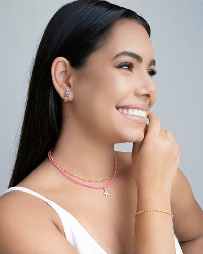 Choker Miçanga Rosa Estrela do Mar Banhado a Ouro 18K - 32 cm