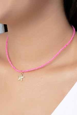 Choker Miçanga Rosa Estrela do Mar Banhado a Ouro 18K