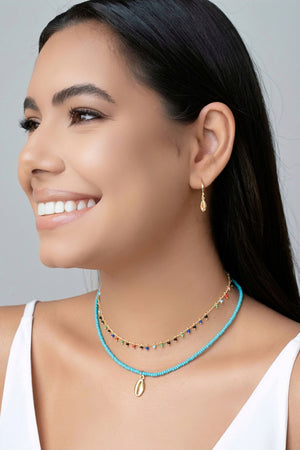 Choker Miçanga Verde Água Búzio Banhado a Ouro 18K