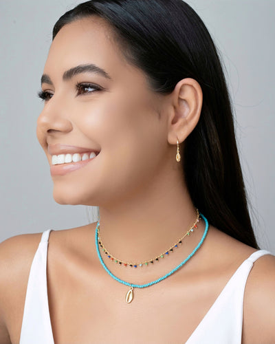 Choker Miçanga Verde Água Búzio Banhado a Ouro 18K - 32 cm