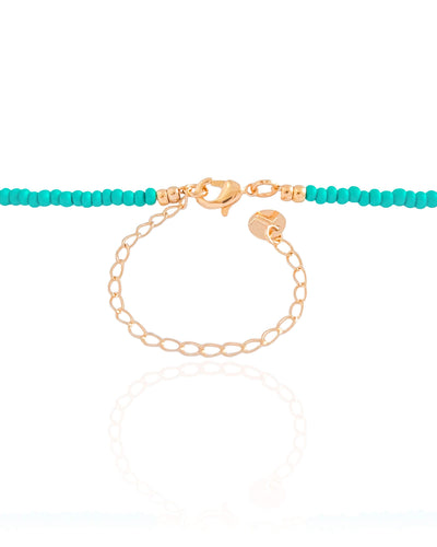 Choker Miçanga Verde Água Búzio Banhado a Ouro 18K - 32 cm