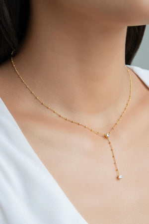 Gargantilha Gravata Bolinhas Pontos de Luz Cristal Banhado a Ouro 18K