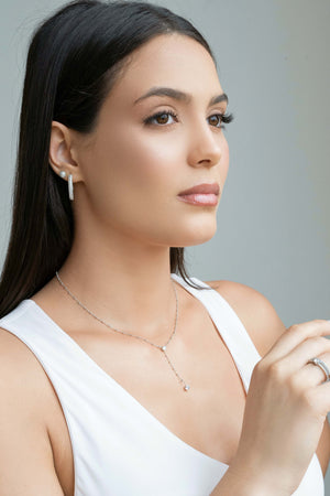 Gargantilha Gravata Bolinhas Pontos de Luz Cristal Ródio Branco