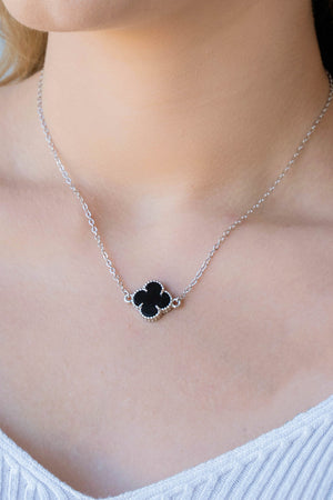 Choker Elos Trevo Preto Ródio Branco