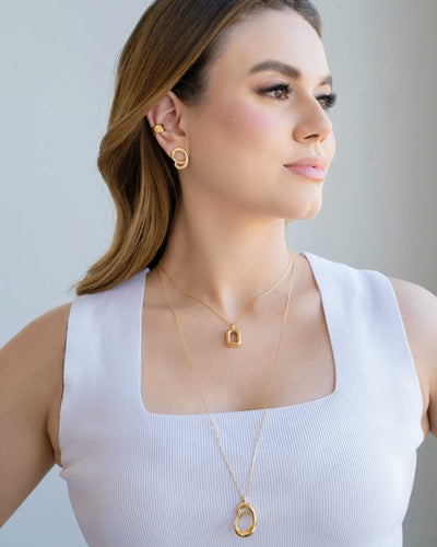 Colar Veneziana Retângulo Vazado Liso Banhado a Ouro 18K - 40 cm