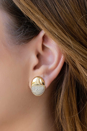 Brinco Oval Liso e Cravejado Cristal 2.0 cm Banhado a Ouro 18K
