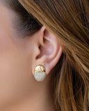 Brinco Oval Liso e Cravejado Cristal 2.0 cm Banhado a Ouro 18K