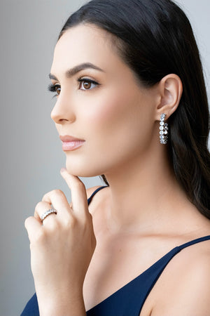 Brinco Argola Pontos de Luz Cristal 3.7 cm Ródio Branco