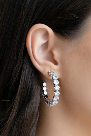 Brinco Argola Pontos de Luz Cristal 3.7 cm Ródio Branco