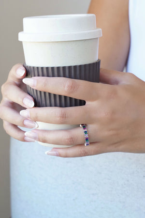 Anel Baguetes Coloridas Tamanho 20 Ródio Branco