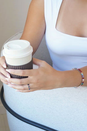 Anel Baguetes Coloridas Tamanho 20 Ródio Branco