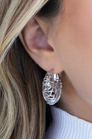 Brinco Argola Detalhada Vazada 2.8 cm Ródio Branco