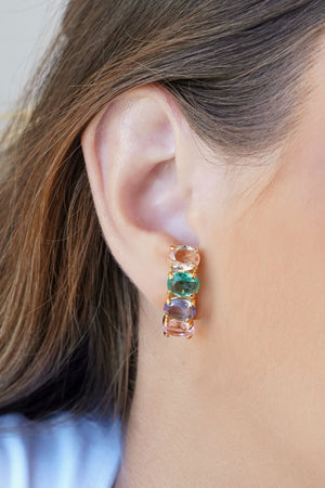 Ear Hook Ovais Coloridos 2.5 cm Banhado a Ouro 18K