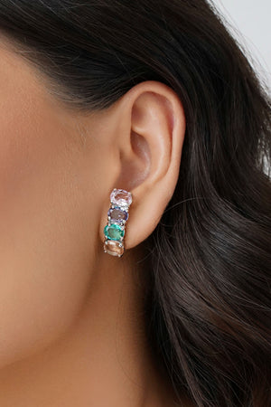 Ear Hook Ovais Coloridos 2.5 cm Ródio Branco