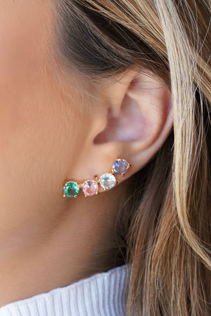 Ear Cuff Pontos de Luz Coloridos 2.9 cm Banhado a Ouro 18K