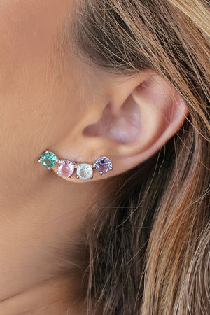 Ear Cuff Pontos de Luz Coloridos 2.9 cm Ródio Branco
