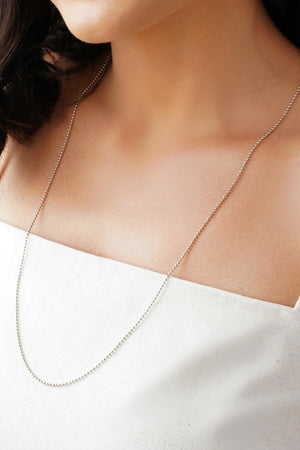 Gargantilha Longa Bolinhas 1.5 mm Ródio Branco