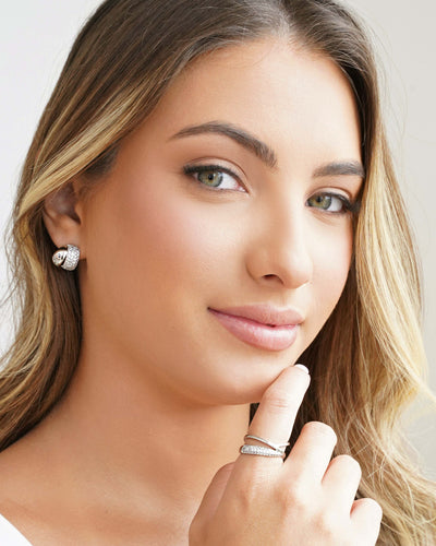 Anel Entrelaçado Cravejado Cristal Tamanho 13 Ródio Branco