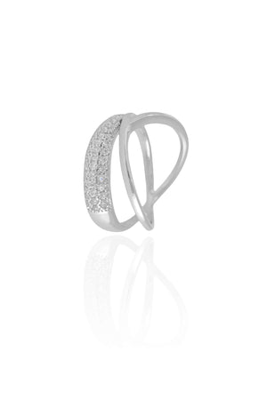 Anel Entrelaçado Cravejado Cristal Tamanho 13 Ródio Branco