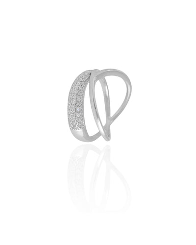 Anel Entrelaçado Cravejado Cristal Tamanho 13 Ródio Branco