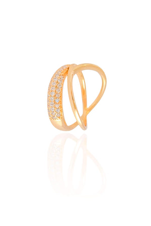 Anel Entrelaçado Cravejado Cristal Tamanho 18 Banhado a Ouro 18K