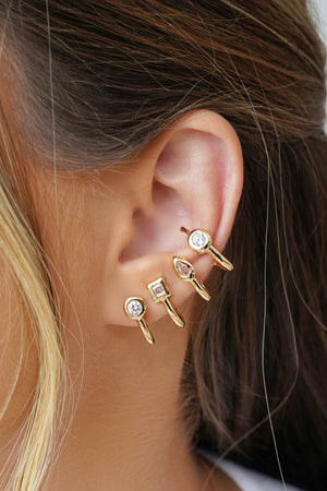 Ear Cuff Geométrico Cristal Banhado a Ouro 18K