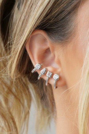 Ear Cuff Geométrico Cristal Ródio Branco