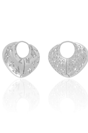 Brinco Argola Click Letras Detalhes Vazados 2.5 cm Ródio Branco