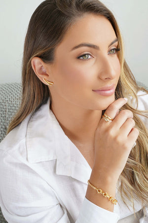 Ear Cuff Gotas Cravejado Cristal 2.3 cm Banhado a Ouro 18K