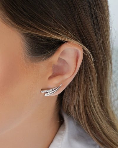 Ear Cuff Gotas Cravejado Cristal 2,3 cm Ródio Branco