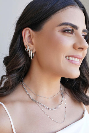 Gargantilha Grumet Longa Plaquinhas Ródio Branco - 80 cm