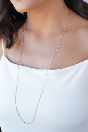 Gargantilha Grumet Longa Plaquinhas Ródio Branco - 80 cm