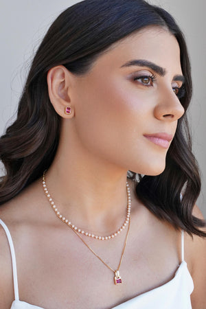 Conjunto Retangular Rubi Cravejado Cristal Banhado na Ouro 18K