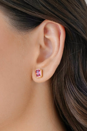 Conjunto Retangular Rubi Cravejado Cristal Banhado na Ouro 18K
