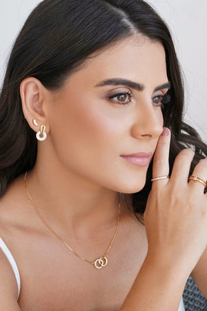 Anel Duplo Oval Cravejado Cristal Tamanho 18 Banhado a Ouro 18K