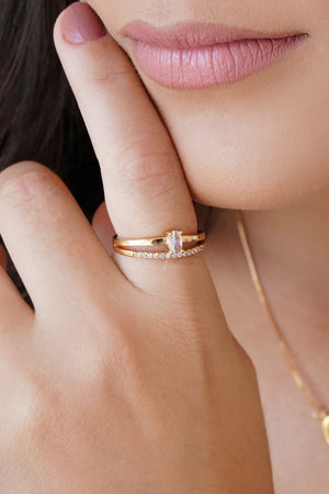 Anel Duplo Oval Cravejado Cristal Tamanho 18 Banhado a Ouro 18K