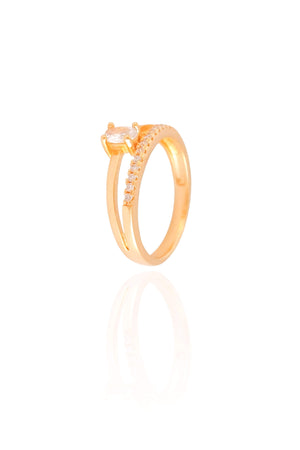 Anel Duplo Oval Cravejado Cristal Tamanho 18 Banhado a Ouro 18K