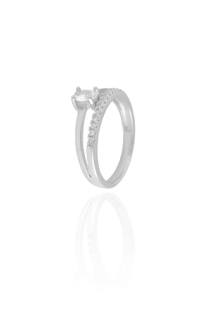 Anel Duplo Oval Cravejado Cristal Tamanho 20 Ródio Branco