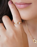 Anel Duplo Oval Cravejado Cristal Tamanho 24 Banhado a Ouro 18K
