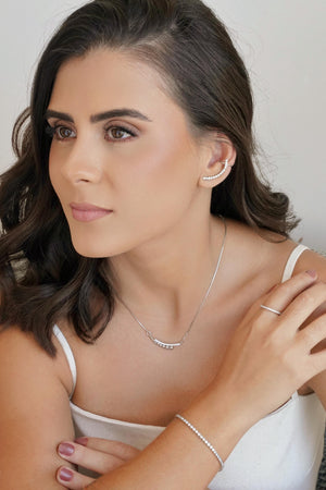 Ear Cuff Cravejado Cristal Ródio Branco