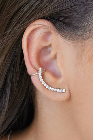 Ear Cuff Cravejado Cristal Ródio Branco