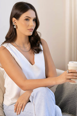 Anel Ajustável Gota Lisa Tamanho M Ródio Branco