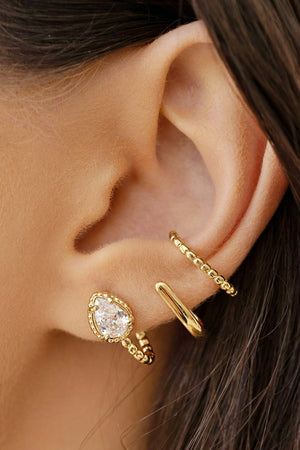 Ear Cuff Filetes Gota Cristal Banhado a Ouro 18K