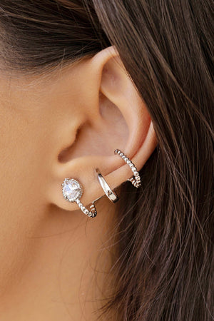 Ear Cuff Filetes Gota Cristal Ródio Branco